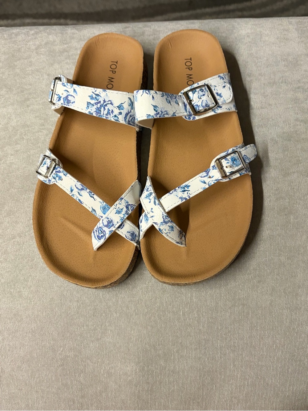 Top Moda Blue Floral Strap Sandals